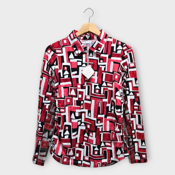 IBKUL Golf Women's Polo Shirt Geometric Abstract Print (Red/Black) - Small - Picture 1 of 2